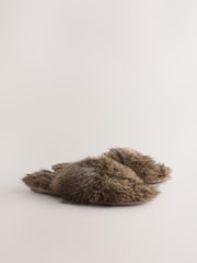 Marrón chocolate - Fur Open Toe Mule Slippers - Imagen 2 de 5