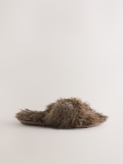 Marrón chocolate - Fur Open Toe Mule Slippers - Imagen 3 de 5