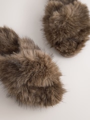 Marrón chocolate - Fur Open Toe Mule Slippers - Imagen 4 de 5
