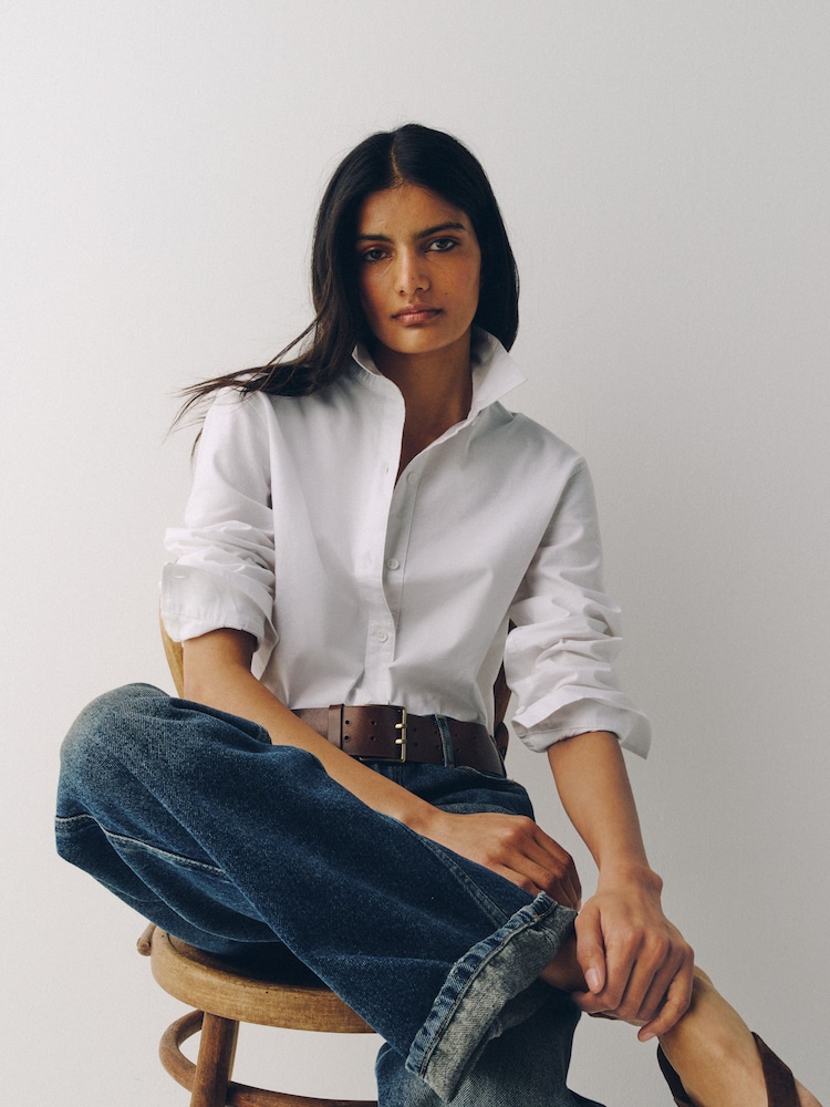 The Set 2 Pack Cotton Oxford Shirts White/Blue Stripe - Image 1 of 6