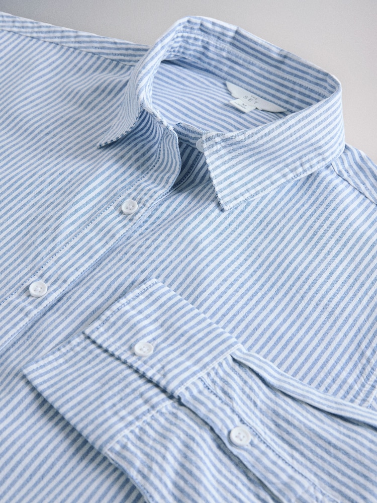 The Set 2 Pack Cotton Oxford Shirts White/Blue Stripe - Image 6 of 6