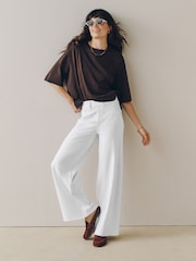 White Jersey Denim Wide Leg Trousers - Image 1 of 8