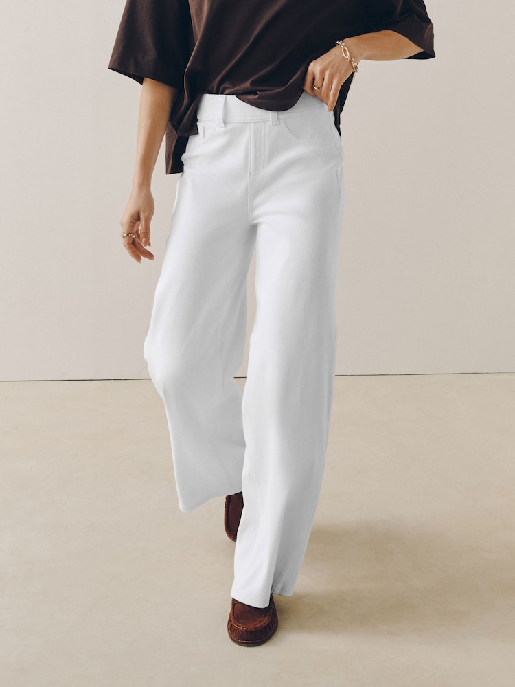 White Jersey Denim Wide Leg Trousers - Image 2 of 8 White Jersey Denim Wide Leg Trousers - Image 2 of 8