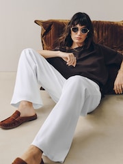 White Jersey Denim Wide Leg Trousers - Image 3 of 8
