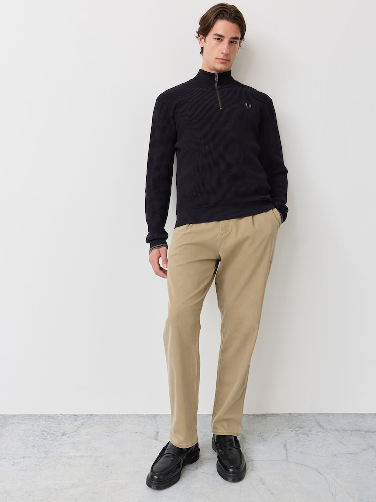 Черный - Джемпер с короткой молнией из вафельного трикотажа Fred Perry - Изображение 2 6