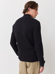 Черный - Джемпер с короткой молнией из вафельного трикотажа Fred Perry - Изображение 3 6