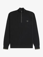 Черный - Джемпер с короткой молнией из вафельного трикотажа Fred Perry - Изображение 5 6
