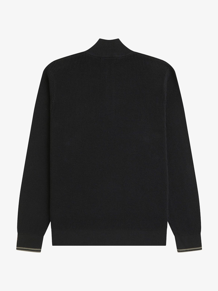 Черный - Джемпер с короткой молнией из вафельного трикотажа Fred Perry - Изображение 6 6