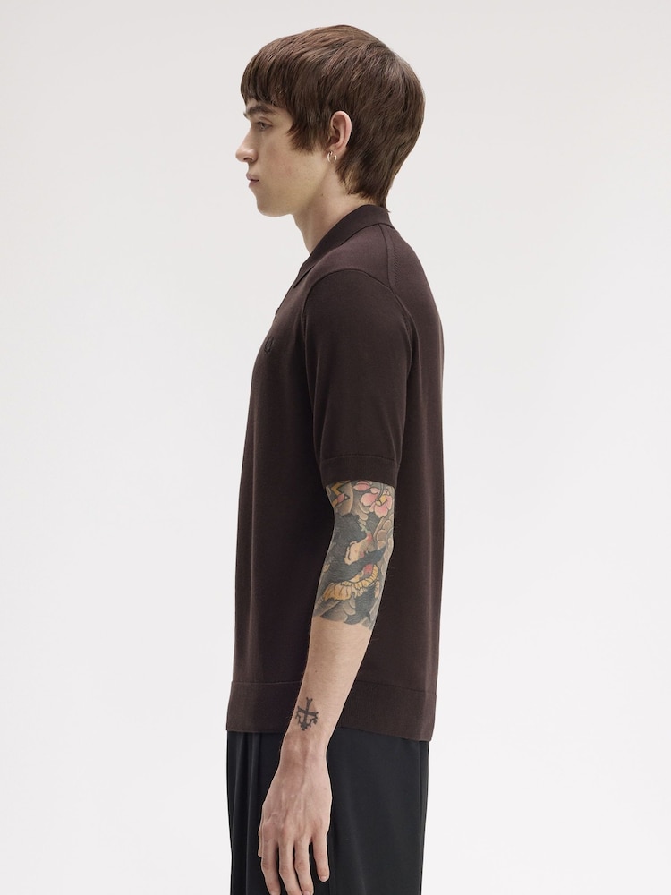 Brun - Polo en coton tricoté Fred Perry - Image 2 sur 5