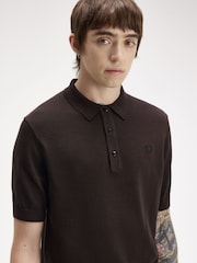 Brun - Polo en coton tricoté Fred Perry - Image 3 sur 5