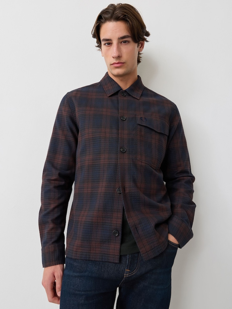 Fred Perry Blue Textured Check Overshirt - Image 1 of 4