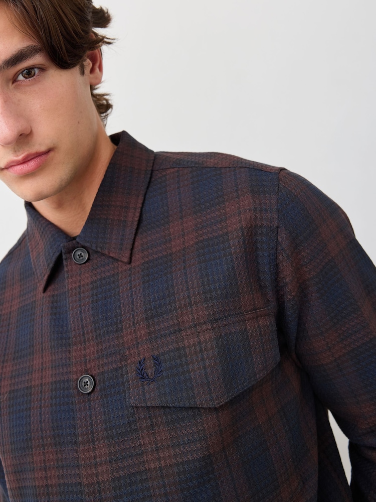 Fred Perry Blue Textured Check Overshirt - Image 4 of 4