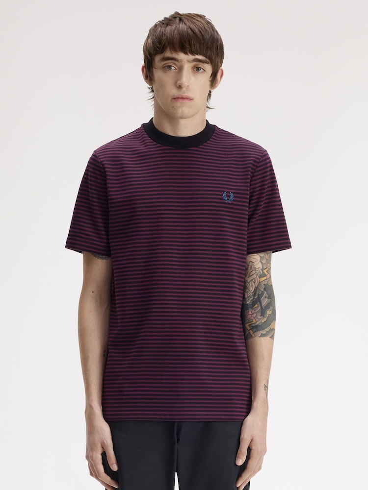 Fred Perry Purple Fine Stripe Heavyweight T-Shirt - Image 1 of 5
