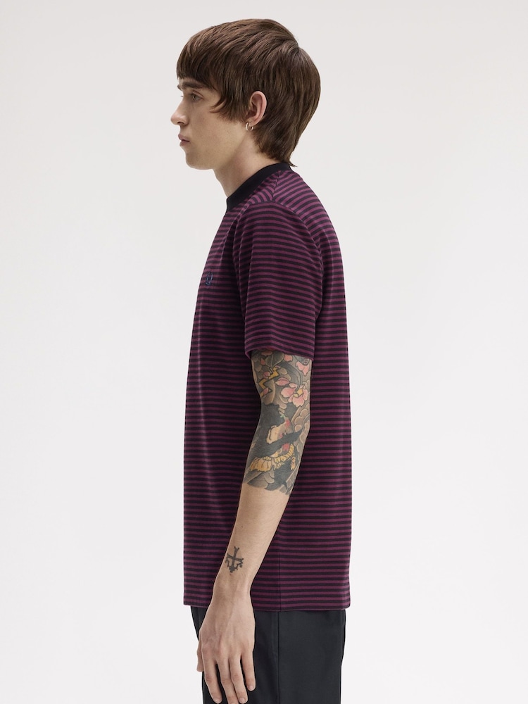 Fred Perry Purple Fine Stripe Heavyweight T-Shirt - Image 2 of 5