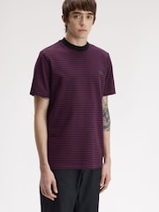 Fred Perry Purple Fine Stripe Heavyweight T-Shirt - Image 3 of 5