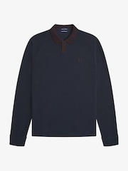 Fred Perry Blue Longsleeve Jacquard Polo Shirt - Image 5 of 6