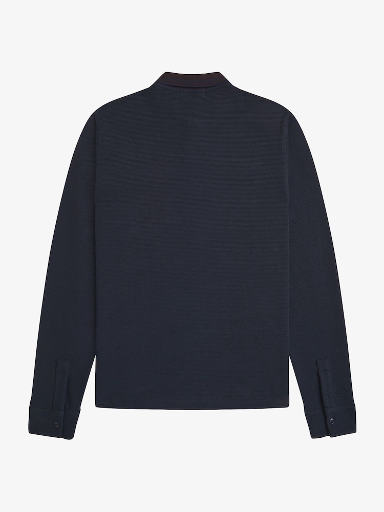 Fred Perry Blue Longsleeve Jacquard Polo Shirt - Image 6 of 6 Fred Perry Blue Longsleeve Jacquard Polo Shirt - Image 6 of 6