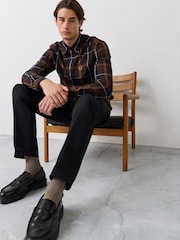 Brūna krāsa - Fred Perry poplīna tartāna krekls - Attēls 2 no 6