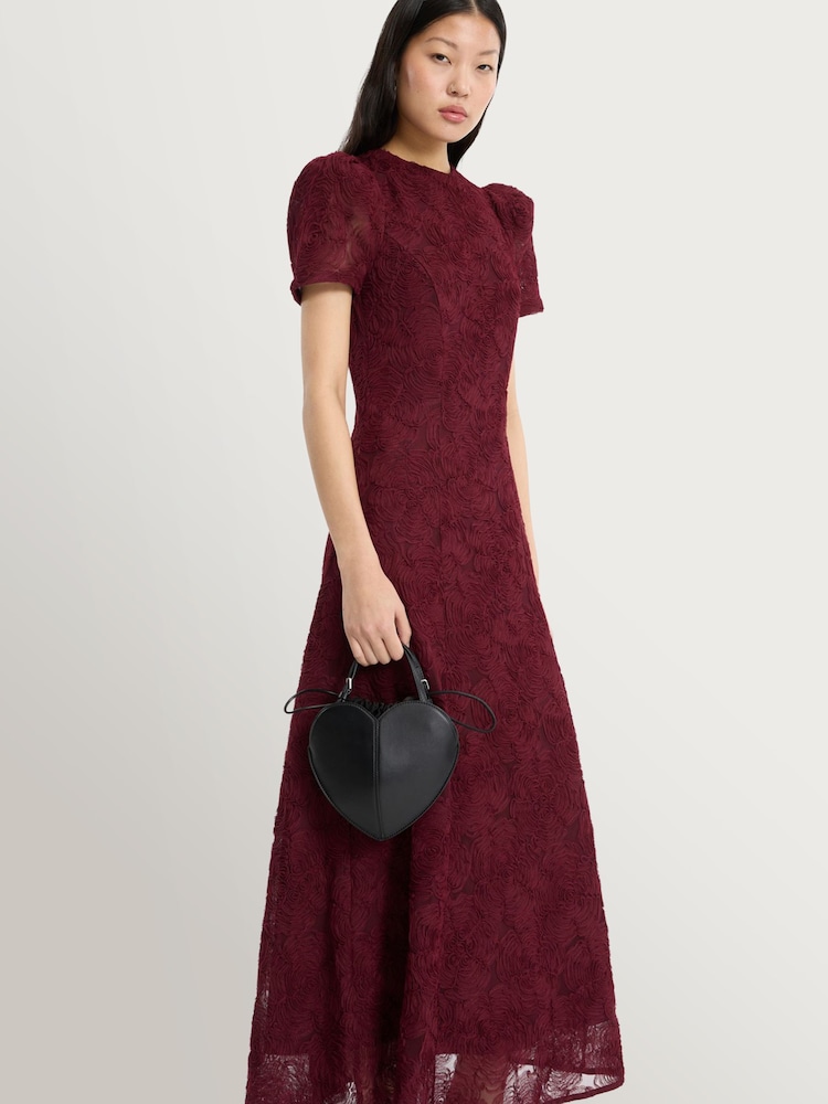 Rotate Red Flower Mesh Flared Dress - Image 2 of 5 Rotate Red Flower Mesh Flared Dress - Image 2 of 5