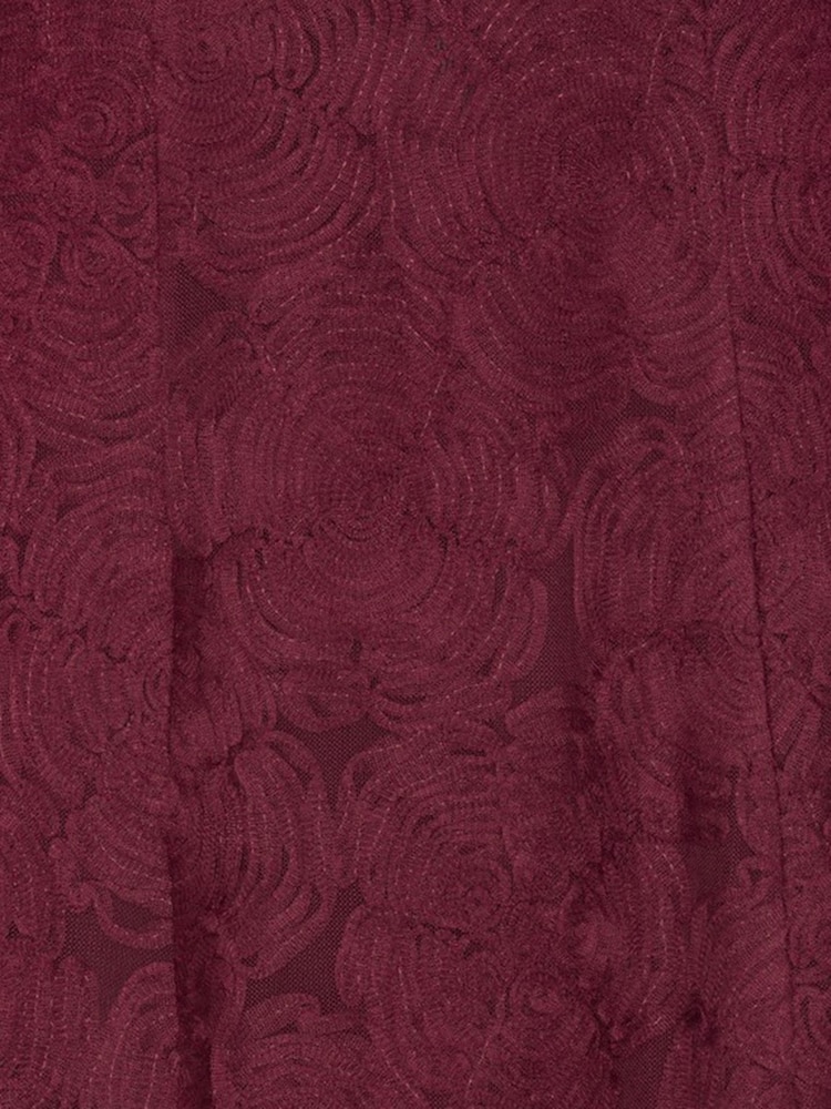 Rotate Red Flower Mesh Flared Dress - Image 5 of 5 Rotate Red Flower Mesh Flared Dress - Image 5 of 5