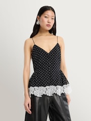 Rotate Black Laceband Polka Dot Camisole Tank Top - Image 1 of 5