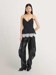 Rotate Black Laceband Polka Dot Camisole Tank Top - Image 2 of 5