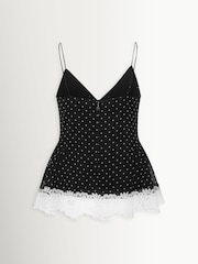 Rotate Black Laceband Polka Dot Camisole Tank Top - Image 4 of 5