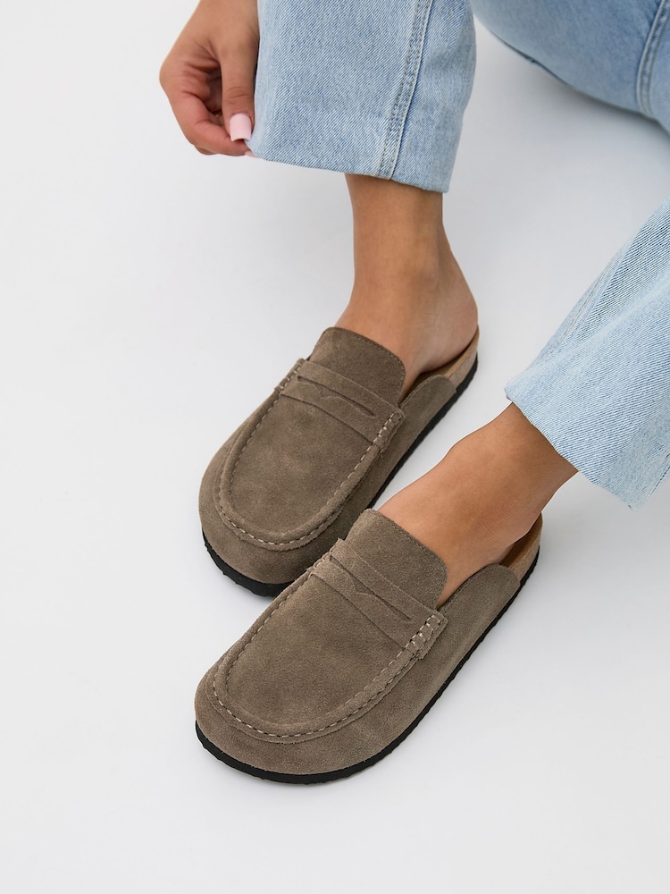 Linzi Brown Poet Suede Leather Mule Loafers - Image 1 of 5
