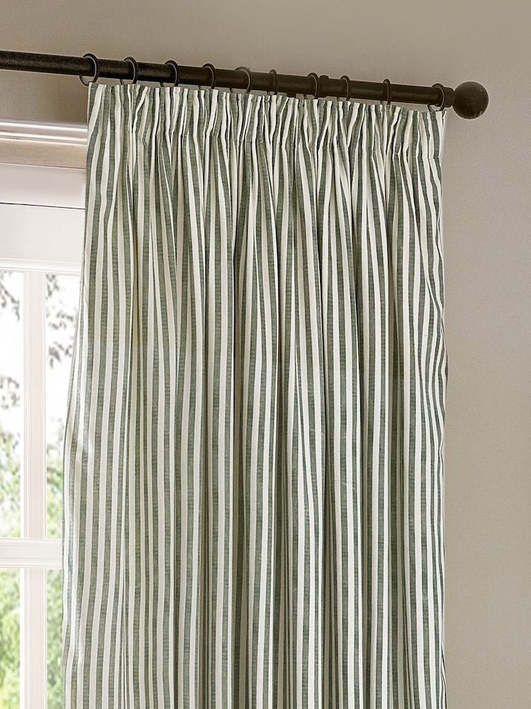 Yard Forest Green Hebden Stripe 100% Cotton Blackout Pencil Pleat Curtains - Image 4 of 4