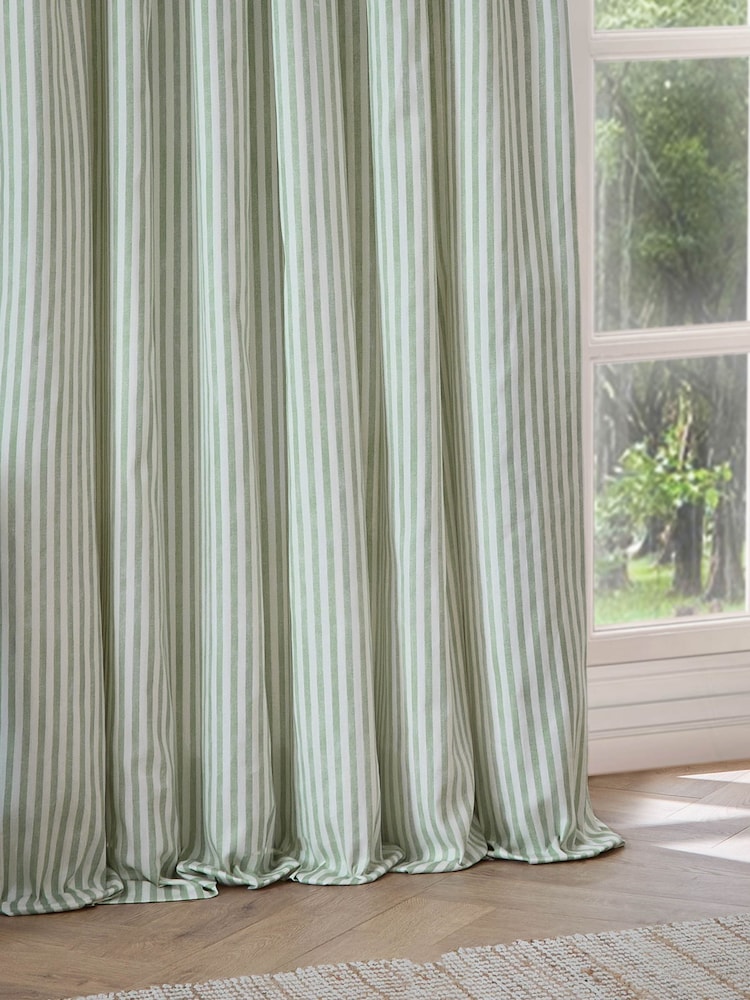 Yard Eucalyptus Hebden Stripe 100% Cotton Blackout Pencil Pleat Curtains - Image 5 of 5