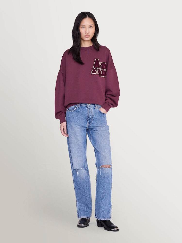 ANINE BING Red Miles Oversized Letterman Embroidered Sweatshirt - Image 1 of 6