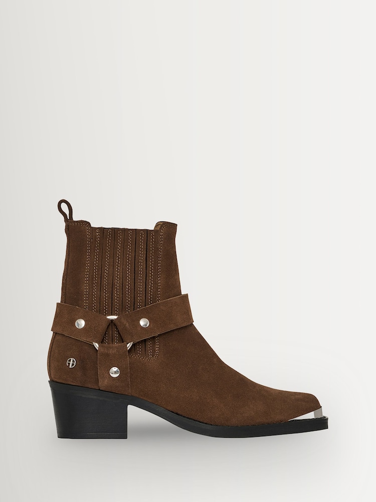 ANINE BING Brown Mid Biker Boots In Tobacco - Image 1 of 5 ANINE BING Brown Mid Biker Boots In Tobacco - Image 1 of 5