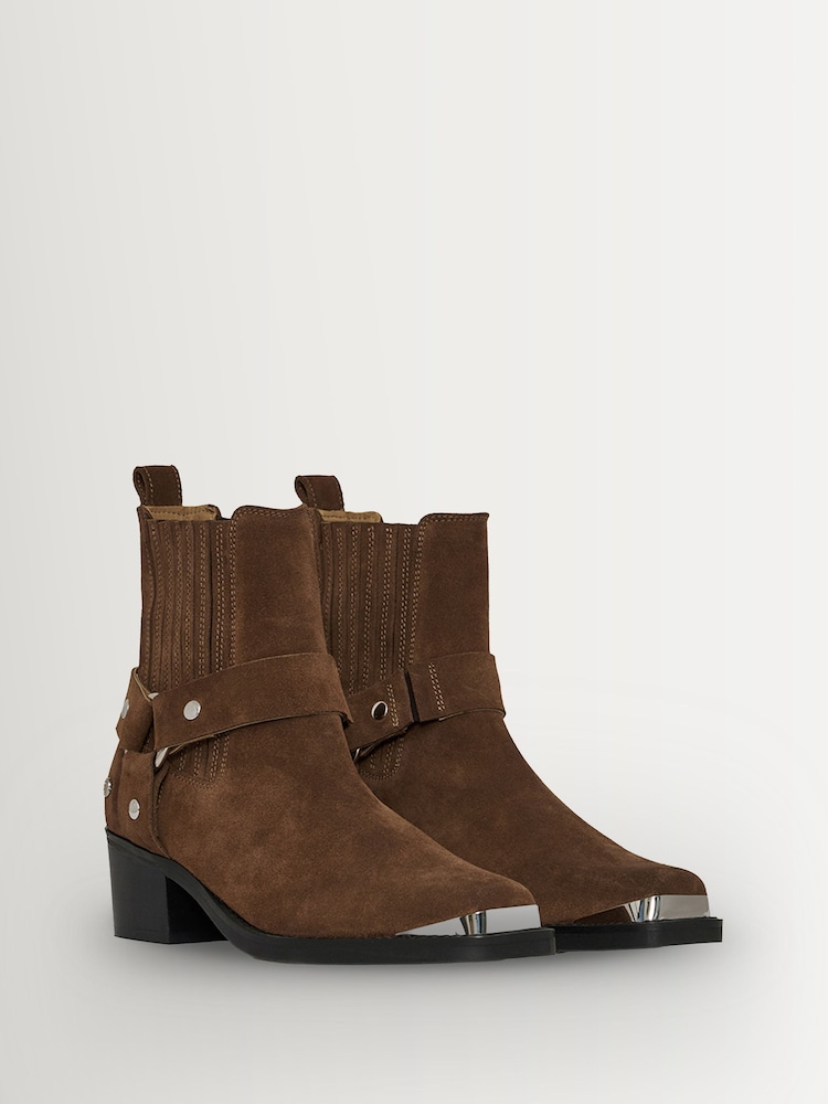 ANINE BING Brown Mid Biker Boots In Tobacco - Image 2 of 5 ANINE BING Brown Mid Biker Boots In Tobacco - Image 2 of 5
