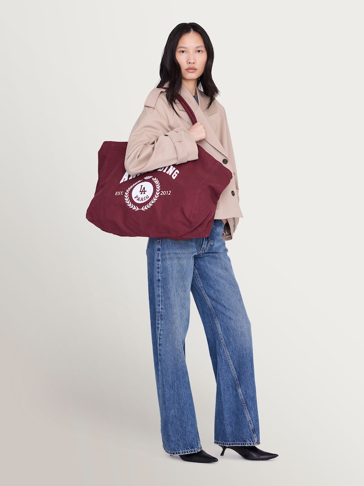 ANINE BING Red Leo Canvas Tote Collegiate In Fig Bag - Image 1 of 3
