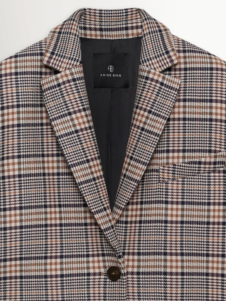 ANINE BING Grey Quinn Blazer in Beige and Navy Checks Jacket - Image 6 of 6 ANINE BING Grey Quinn Blazer in Beige and Navy Checks Jacket - Image 6 of 6