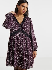 Simply Be Brown Lace Trim Supersoft Skater Dress - Image 1 of 4