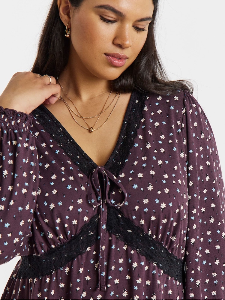 Simply Be Brown Lace Trim Supersoft Skater Dress - Image 4 of 4 Simply Be Brown Lace Trim Supersoft Skater Dress - Image 4 of 4