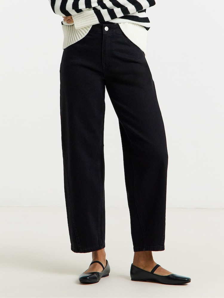 Simply Be Black Seamed Barrel Leg Jeans - Image 1 of 4