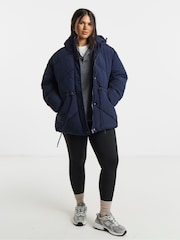 Simply Be Blue Navy Waisted Detail Padded Coat - Image 1 of 4