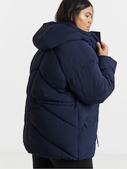 Simply Be Blue Navy Waisted Detail Padded Coat - Image 2 of 4
