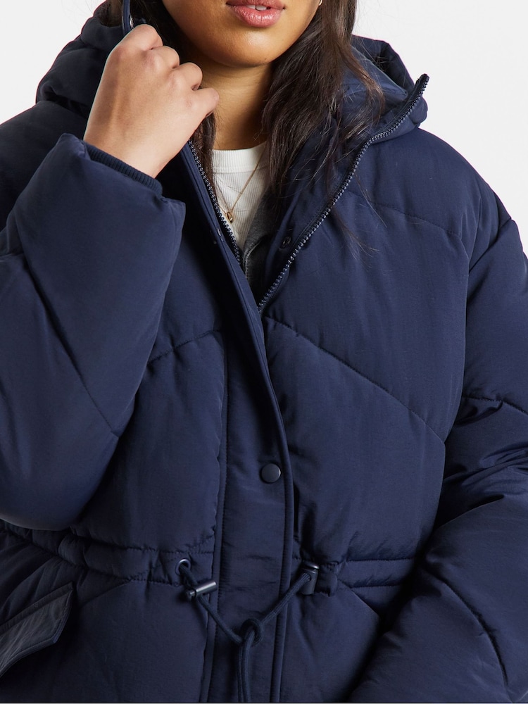 Simply Be Blue Navy Waisted Detail Padded Coat - Image 4 of 4