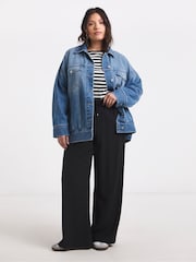 Simply Be Black Tie Waist Twill Wide Leg Trousers - Image 1 of 4