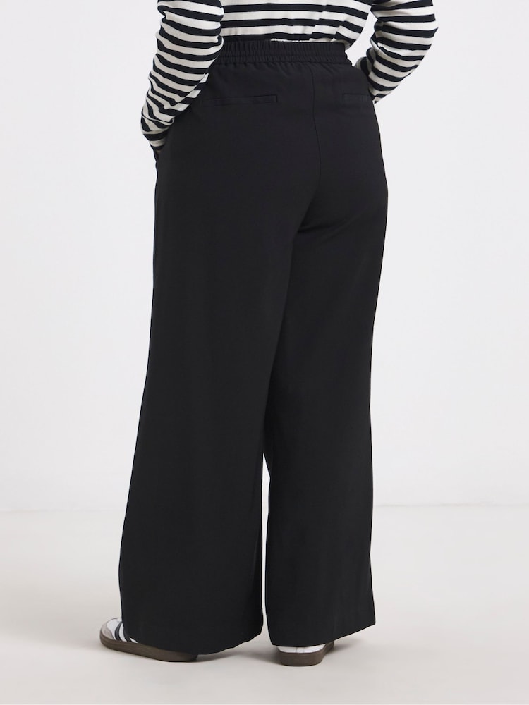 Simply Be Black Tie Waist Twill Wide Leg Trousers - Image 2 of 4
