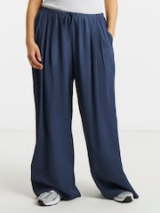 Simply Be Blue Pleated Twill Palazzo Trousers - Image 1 of 4