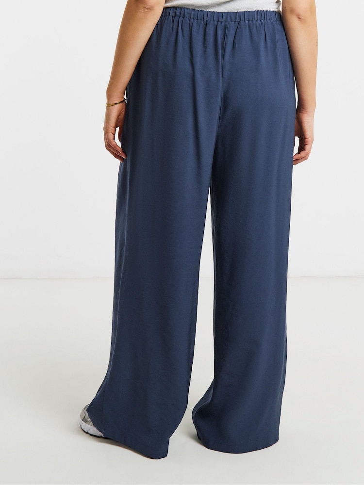 Simply Be Blue Pleated Twill Palazzo Trousers - Image 2 of 4