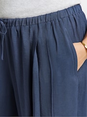Simply Be Blue Pleated Twill Palazzo Trousers - Image 3 of 4