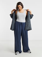Simply Be Blue Pleated Twill Palazzo Trousers - Image 4 of 4