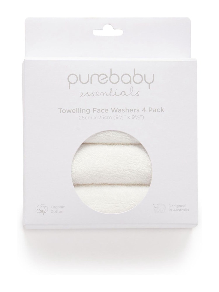 Purebaby White Towelling Face Washers 4 Pack - Image 4 of 4 Purebaby White Towelling Face Washers 4 Pack - Image 4 of 4