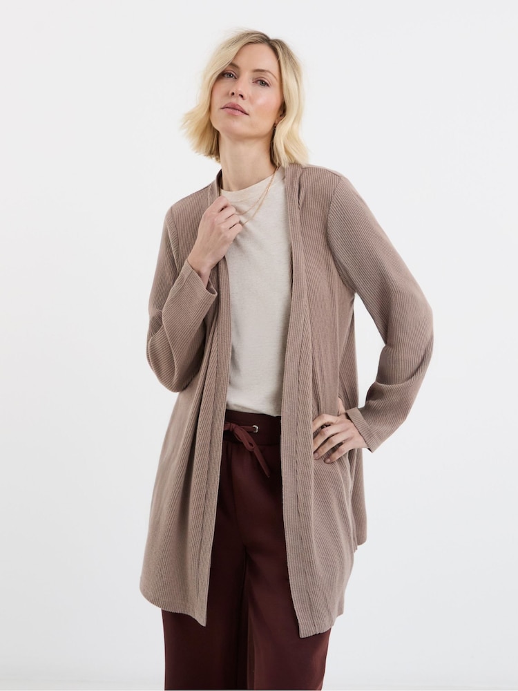 JD Williams Brown Soft Touch Ribbed Cardigan - Image 1 of 4
