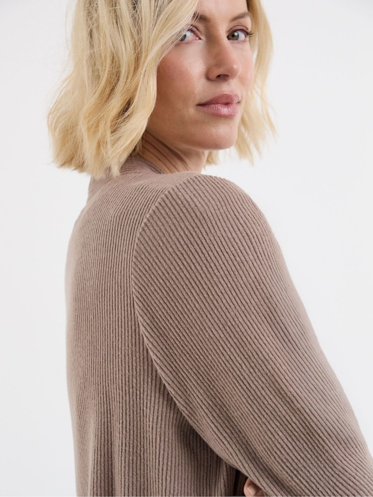 JD Williams Brown Soft Touch Ribbed Cardigan - Image 4 of 4